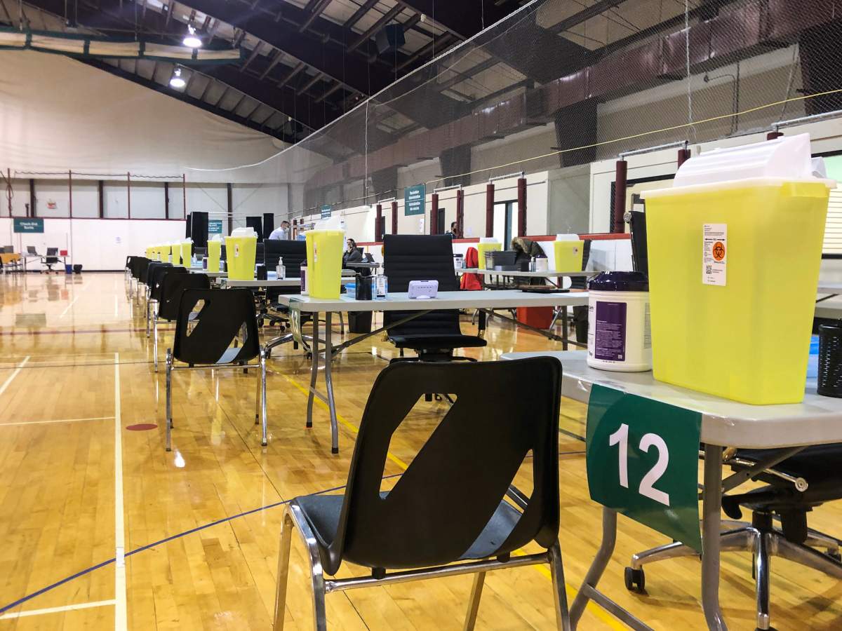 The North London Optimist Community Centre vaccination clinic in London, Ont., on March 17, 2021.