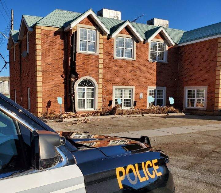 Police say Midland building inspectors and bylaw officers were at the scene and have set up a safety perimeter around the building, which sustained significant structural damage.