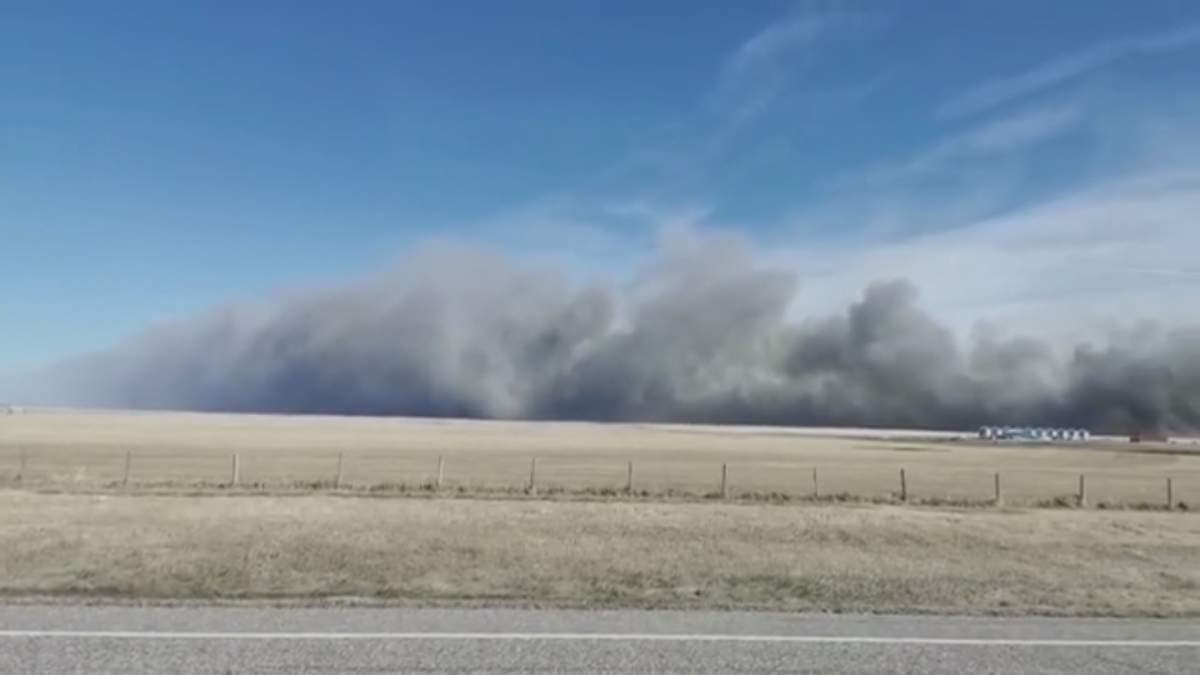 A grass fire that ravaged about 15,000 acres burned on the Blood Reserve on Sunday, March 28, 2021.