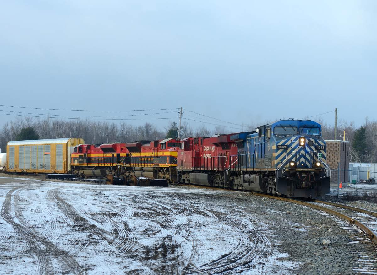 A CP Rail train with KCS locomotives at Guelph Junction, Ont., on Feb. 6, 2016.
