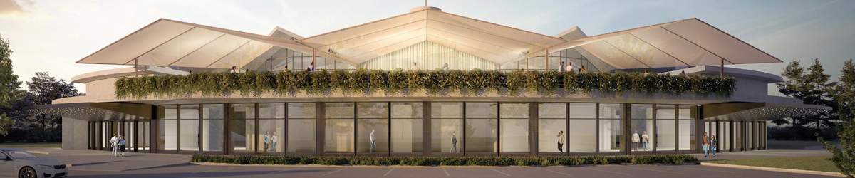 An artists rendering of the Festival Theatre with the outdoor canopy.