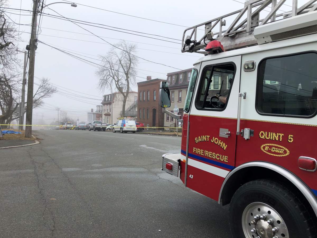 Emergency crews responded to a natural gas leak on Broad Street in Saint John, N.B., on March 25, 2021.