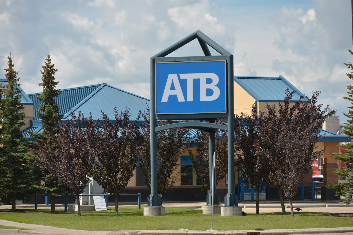 A general view of a ATB logo seen in South Edmonton Common.