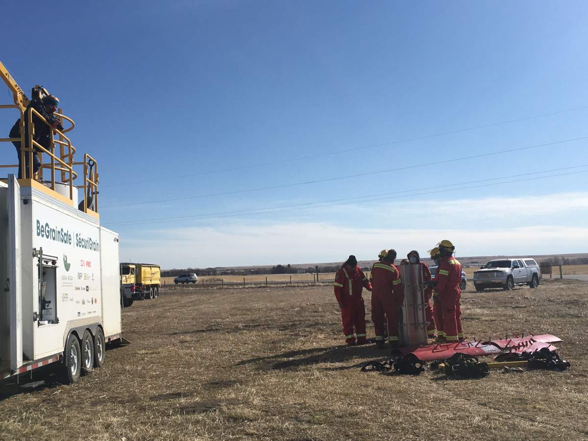 Magrath Fire Department taking part in grain bin rescue training