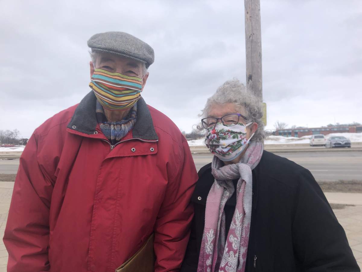 Bryan and Patrica Burwash, are about to turn 85, were excited to get the first shot of a COVID-19 vaccine Saturday at the Western Fair Agriplex. March 6, 2021