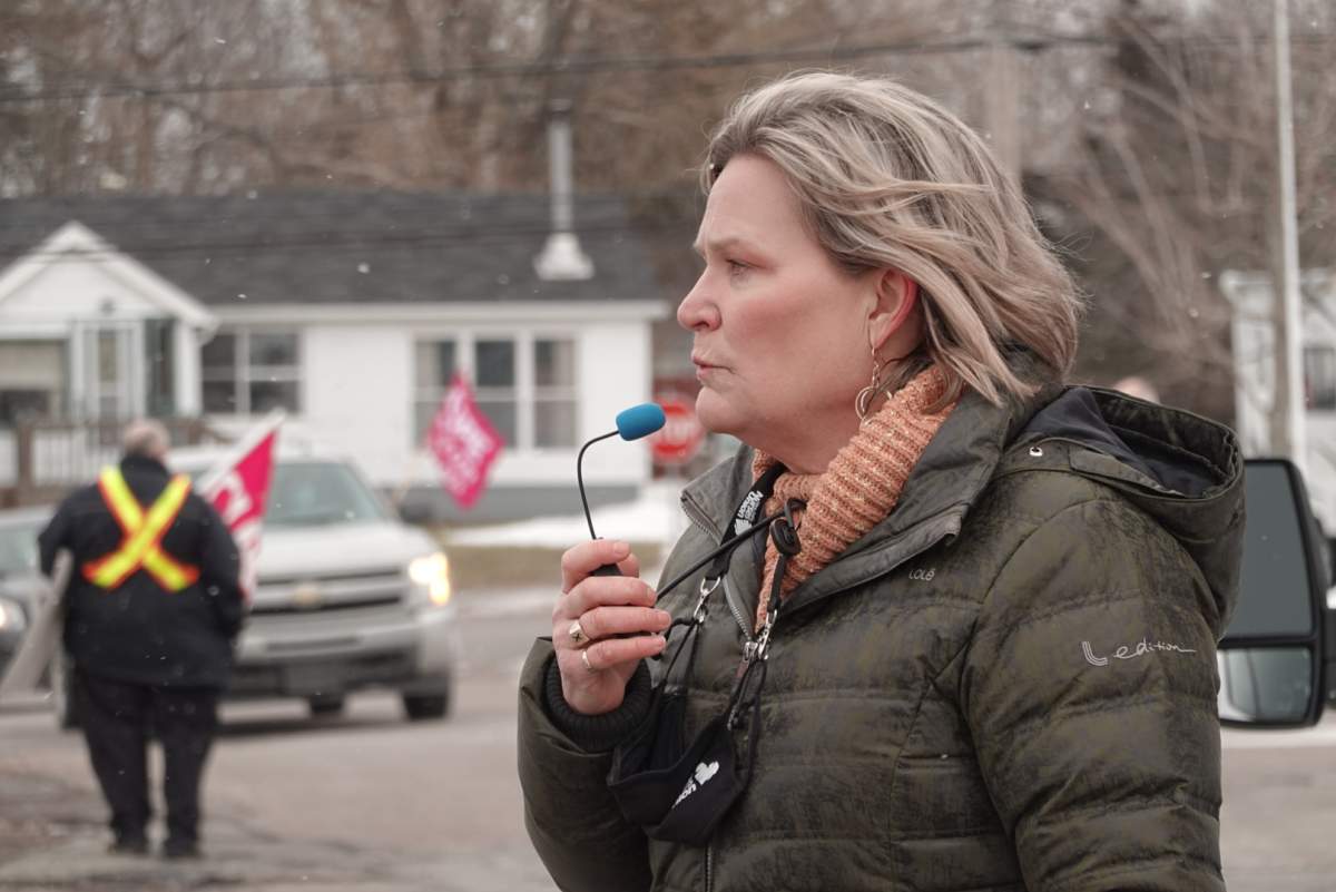 Nova Scotia Nurses’ Union president, Janet Hazelton, speaks at the rally held in support of Wynn Park Villa employees unionizing.