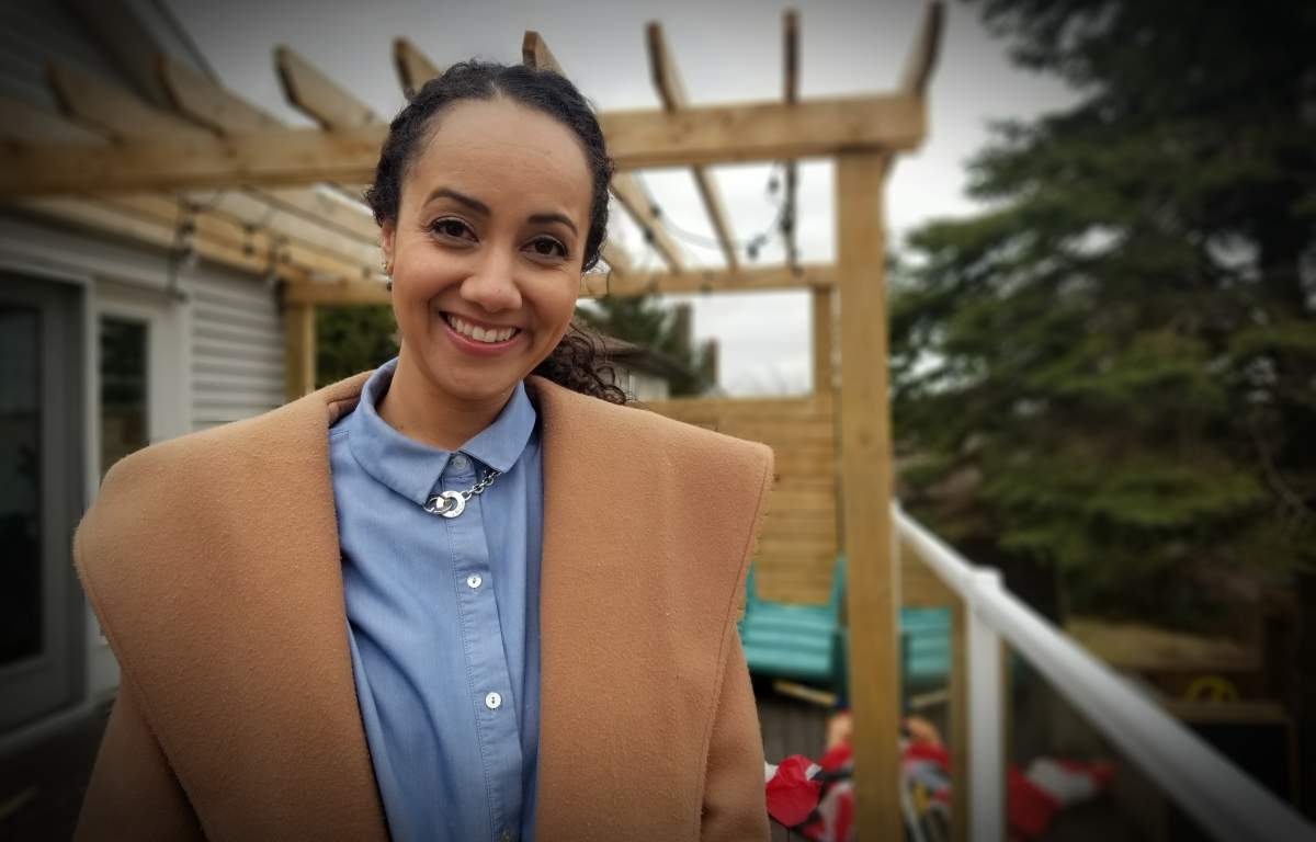 Nova Scotian author Lindsay Ruck wrote the foreword in the 30th anniversary edition of 'The Black Battalion 1916-1920: Canada's Best Kept Military Secret,' a book about an all-Black First World War battalion written by her grandfather, Calvin Ruck. She is pictured here in her Dartmouth home on March 27, 2021.
