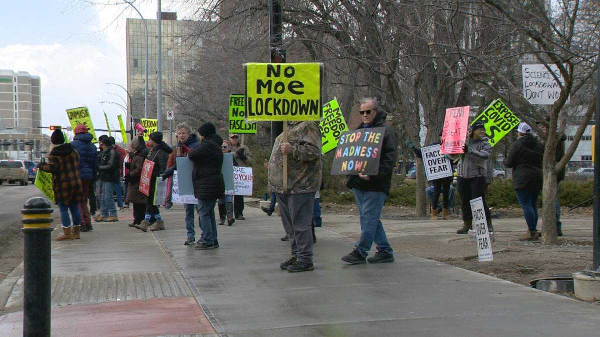The Justice Centre for Constitutional Freedoms alleges current measures limiting outdoor protests to no more than 10 people violates a person’s charter rights.