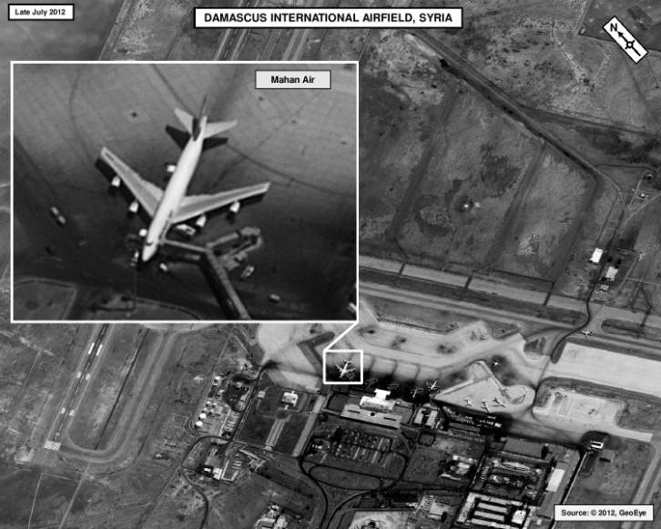 U.S. government image showing a Mahan Air flight at Syria’s Damascus Airfield.