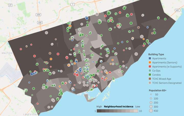 A map of Toronto’s 489 naturally occurring retirement communities.