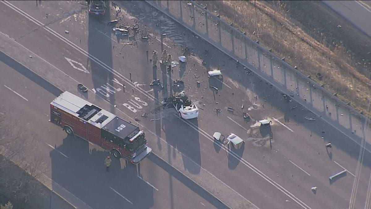 An aerial photo of the crash scene on Highway 7 in Richmond Hill.