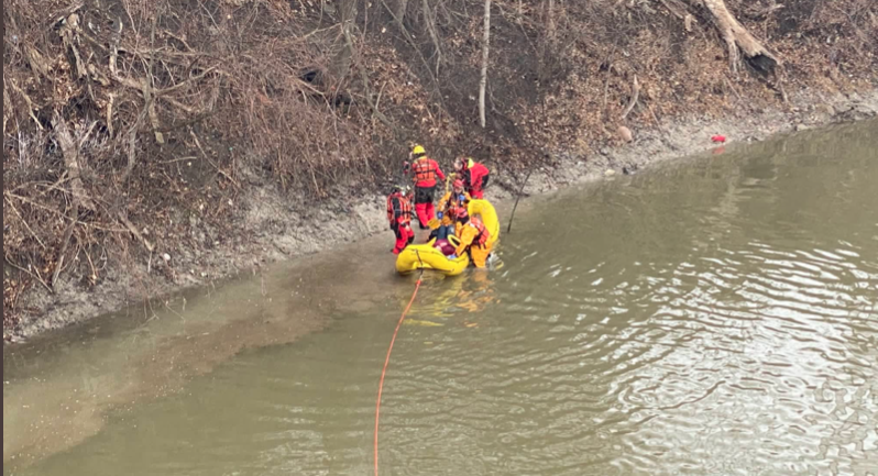 Engine 1 Crew rescues person from Thames river and WIRT Team transports victim in RDC to shore on March 1, 2021.