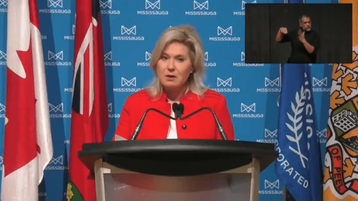 Mississauga Mayor Bonnie Crombie speaks during a press conference on Wednesday.