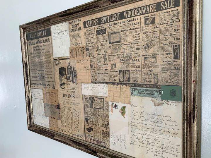 As the Stovel Block building was being renovated, newspaper clippings and letters dating back to the 1930s were discovered between the floorboards and are now displayed inside the building.