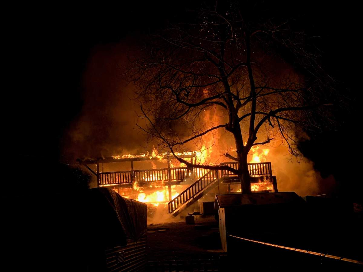 A house on Ponderosa Road in West Kelowna went up in flames just after 3 a.m., on Thursday.