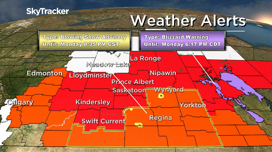 Environment Canada says the cause for the warnings is a strong low-pressure system and cold front tracking eastwards across the Prairies.