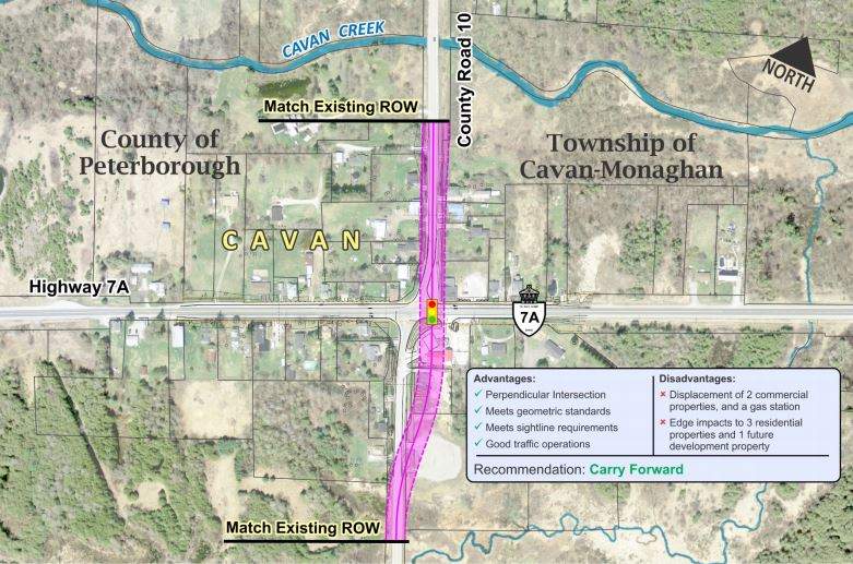 The Ministry of Transportation is proposing the realignment of the intersection of County Road 10 and Highway 7A through Cavan.