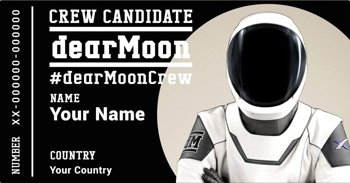A blank crew card for Yusaku Maezawa’s ‘dearMoon’ mission is shown.