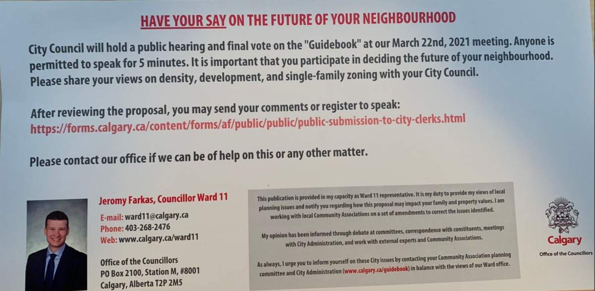 A copy of the flyer that has been alleged to have been sent outside the Ward 11 boundaries obtained by Global News. 