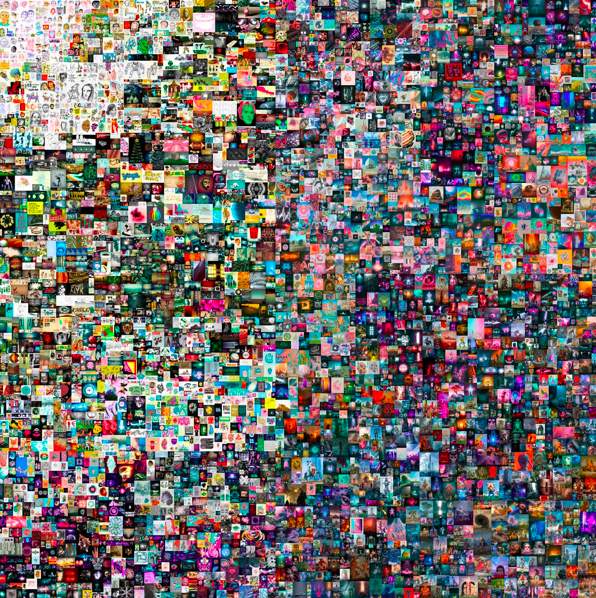 ‘The First 5000 Days,’ a digital collage by Beeple, is shown.