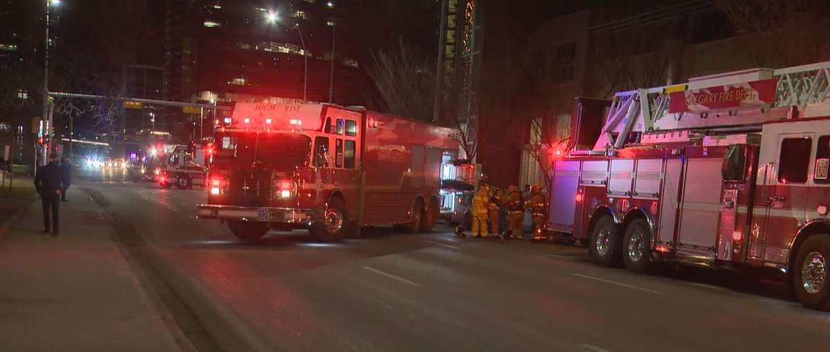 Emergency crews responded to a parkade fire in Calgary on Tuesday, March 9, 2021.