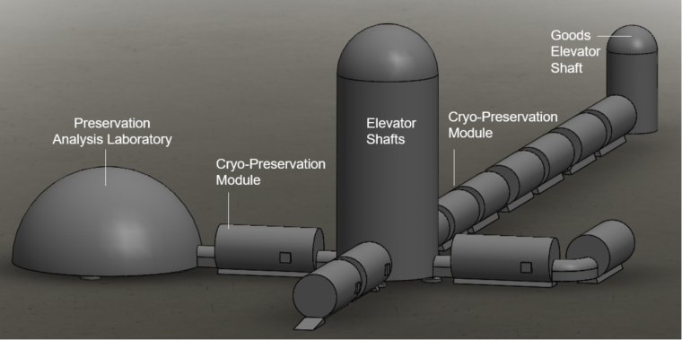 A proposed moon base for preserving samples of life on Earth is shown in this image.