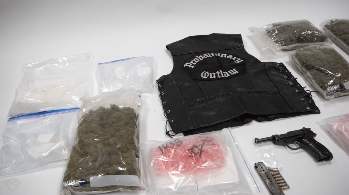 OPP say they seized 31 firearms, 2 grenade launchers, 81 grenades, and large quantities of drugs in an action on March 9, 2021 tied to an eight month long investigation, dubbed 'Project Weaver.'.