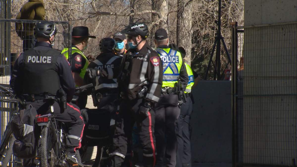 Calgary police were at the Walk for Freedom rally on Saturday, March 21, 2021.