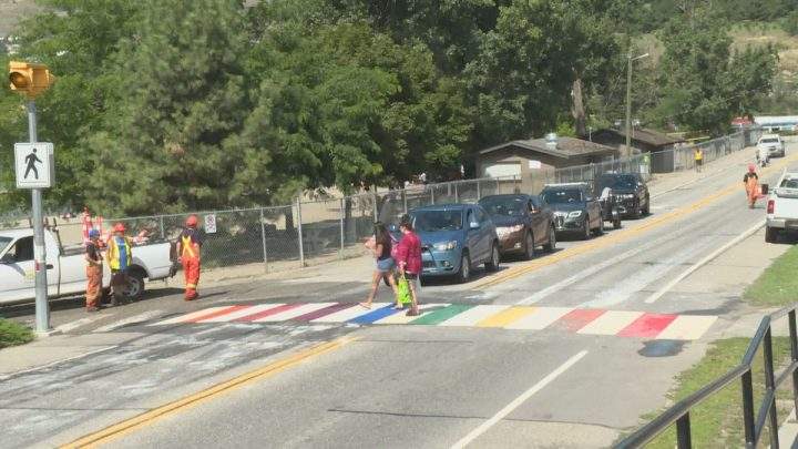 The crosswalk on Kalamalka Road, near Kal Beach, was installed in 2017 as a symbol of inclusion.
