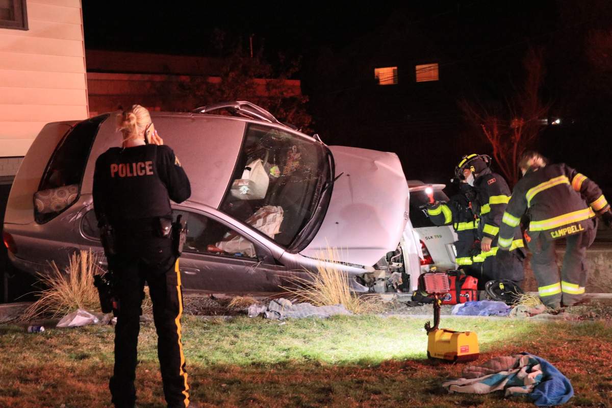 The aftermath of a crash on Highland Drive South in Kelowna.