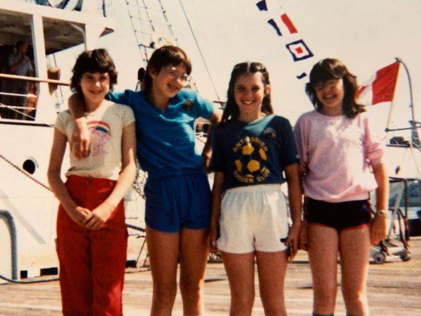 Heidi Stevenson in glasses on a Grade 6 field trip with Andrea Kiehlbauch and Claire McIntyre (right) to see Lady Diana and Prince Charles.