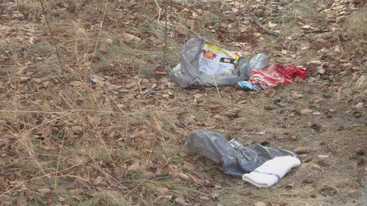 Litter on the ground in Bird’s Hill Provincial Park on March 24, 2021.