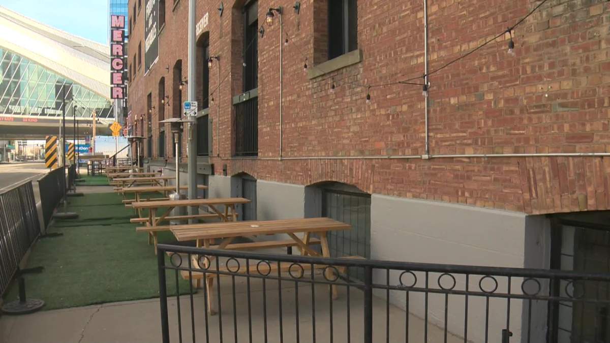 The patio at Mercer Tavern near 104 Street and 104 Street in downtown Edmonton.