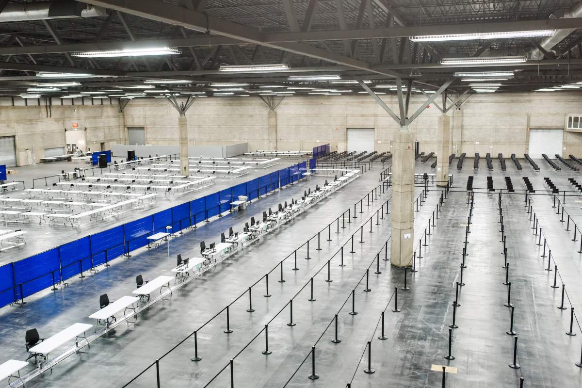 The mass COVID-19 vaccination site at the Edmonton Expo Centre in Edmonton, Alta. on Monday, April 12, 2021.