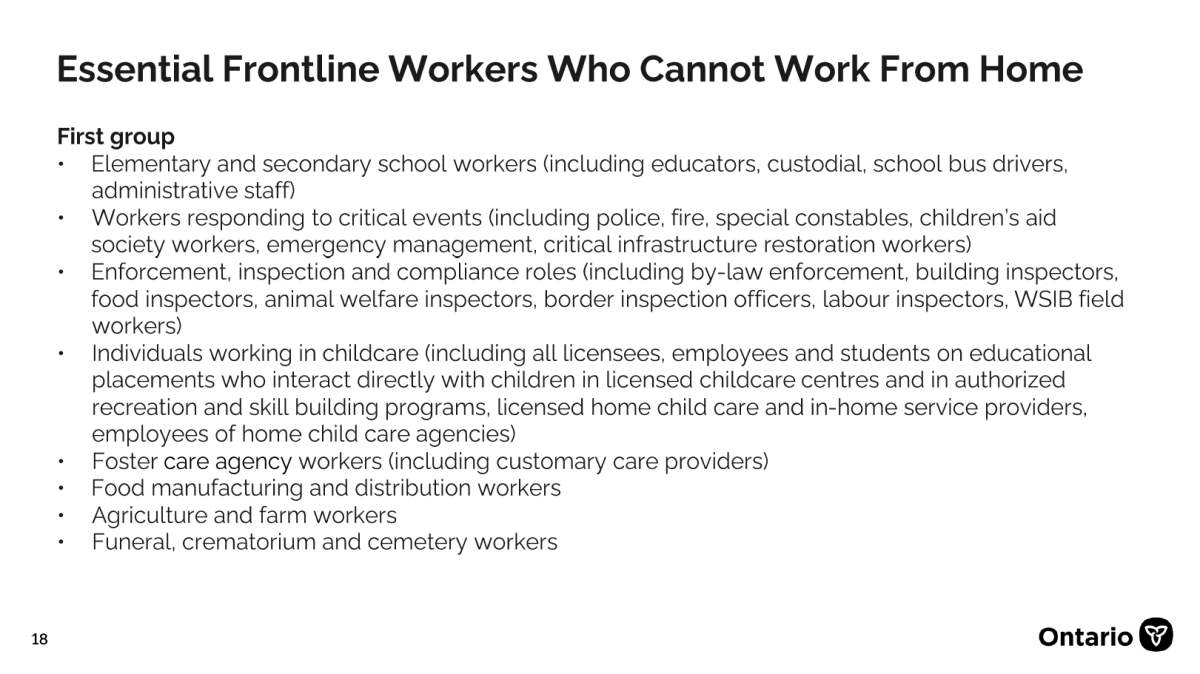 Group 1 of 2: Essential front line workers who can’t work from home.
