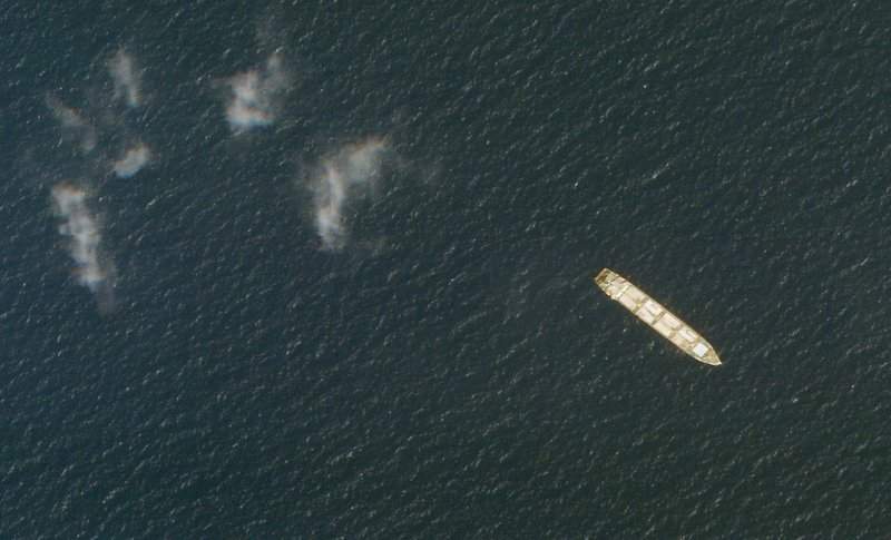 This Oct. 1, 2020, satellite photo from Planet Labs Inc. shows the Iranian cargo ship MV Saviz in the Red Sea off the coast of Yemen. The Iranian cargo ship, believed to be a base for the paramilitary Revolutionary Guard that has been anchored for years in the Red Sea off Yemen, has been attacked, Iranian state television acknowledged Wednesday, Wednesday, April 7, 2021.