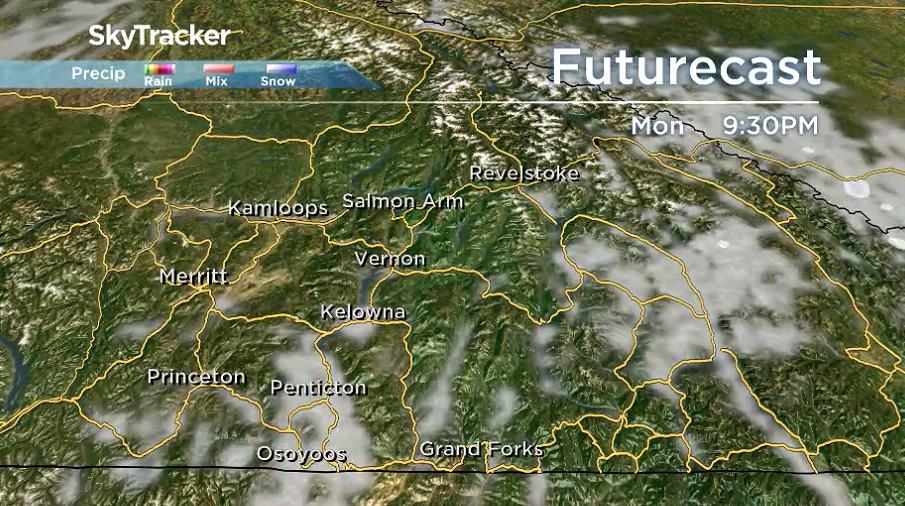 After a few clouds clear out of the Okanagan Monday night, pure blue skies and sunshine set in for the rest of the week.