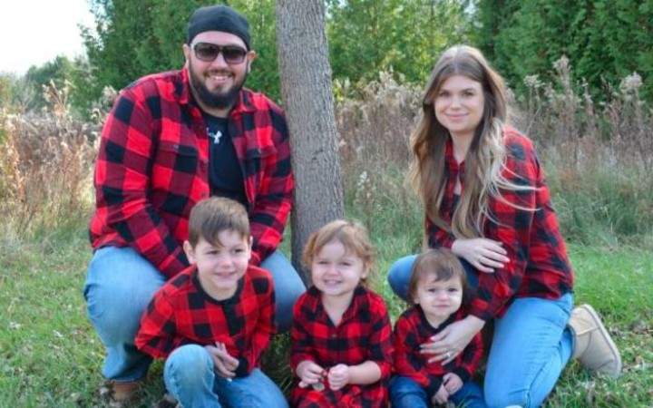 Kelsey De Sousa, 31 (right), was diagnosed with breast cancer on April 9. She is pictured next to 
 her children -- Bodi, 1; Autumn, 3; and Rowan, 5 -- as well as her husband Tyler De Sousa, 33.
