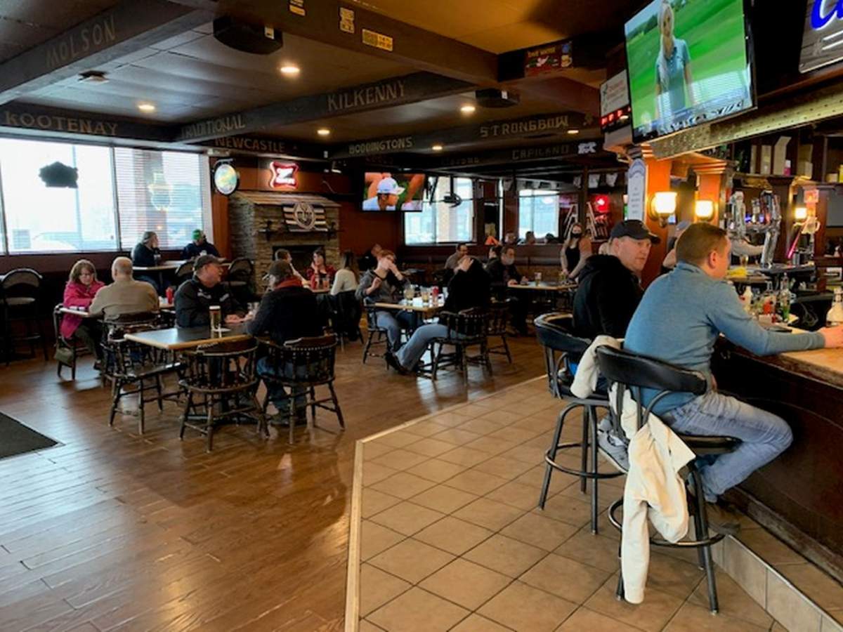 Edmonton's Crown and Anchor Pub and Grill defies provincial COVID-19 measures by remaining open for in-person dining, Saturday, April 10, 2021. 