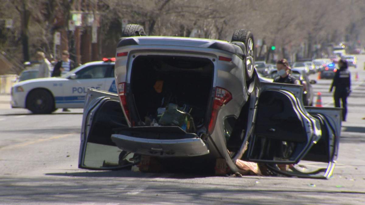 A 33-year-old cyclist is dead after he was struck as a vehicle flipped over at the intersection of Papineau Avenue and St-Joseph Boulevard. Thursday, April 7, 2021.