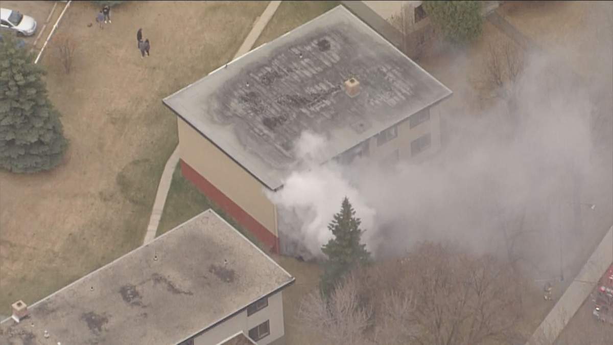 Edmonton Fire Rescue Services said crews were called just before 7:30 a.m. to an apartment fire at 87 Street and 97 Avenue on April 28, 2021.