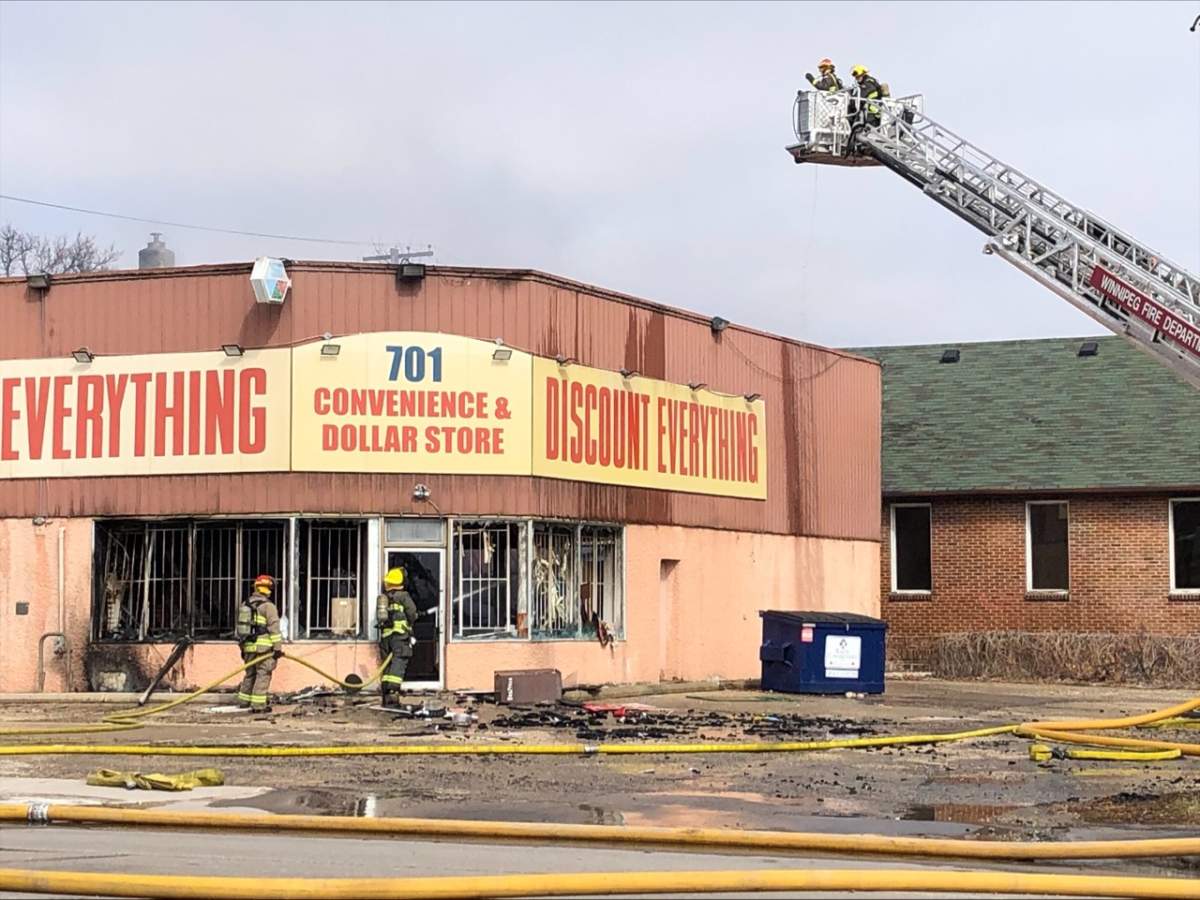 WFPS crews were on scene early this morning for a fire at Yoon's Discount everything store on Ellice Ave./GLOBAL NEWS.