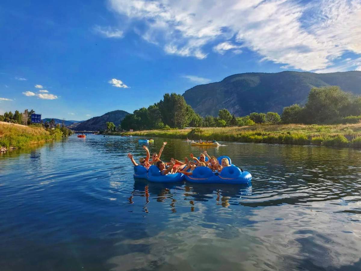 Sun revellers enjoying a float on the popular Penticton river channel.