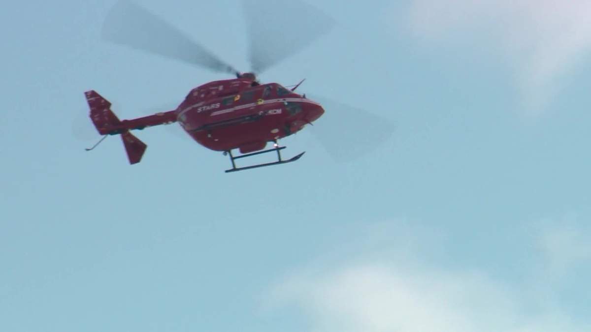 FILE: A STARS air ambulance helicopter seen while flying over Edmonton in April 2021.
