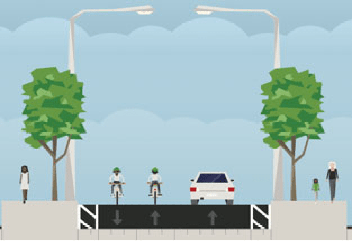 A graphic from city staff depicting Option 1: Bi-directional bike lanes, which was one of the two options discussed during council’s Tuesday meeting.