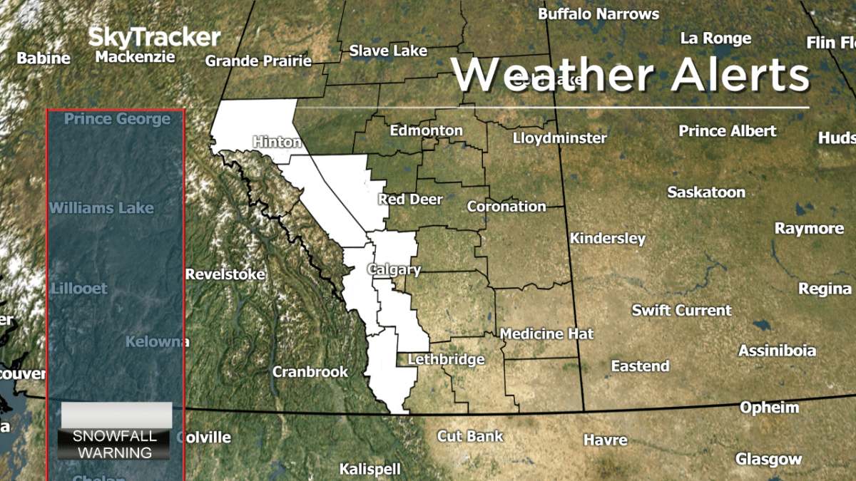 Snowfall warnings have been issued along the southern edge of the foothills.
