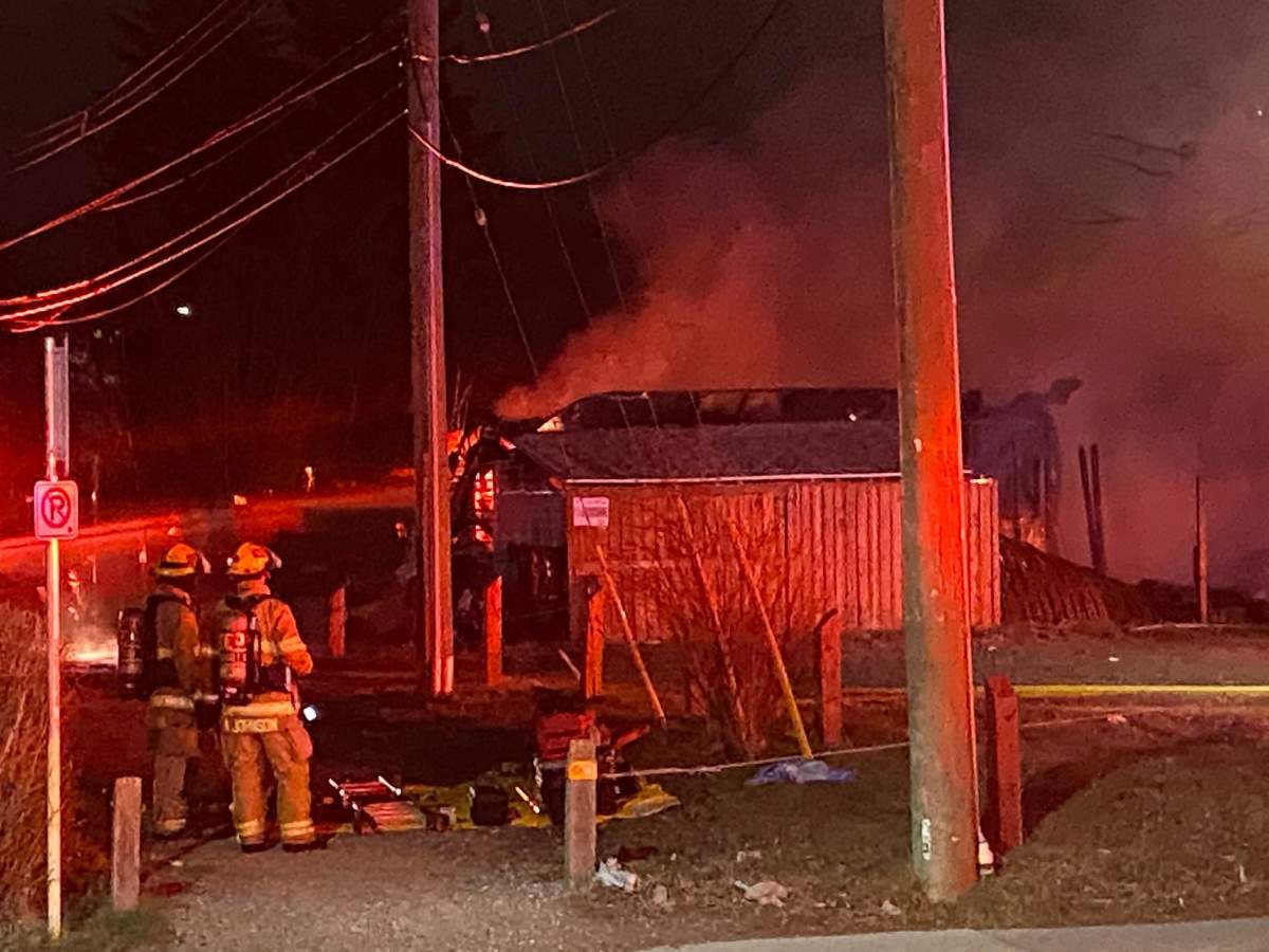 Calgary firefighters respond to a blaze in the 3700 block of 8 Avenue southwest on Thursday, April 22, 2021.