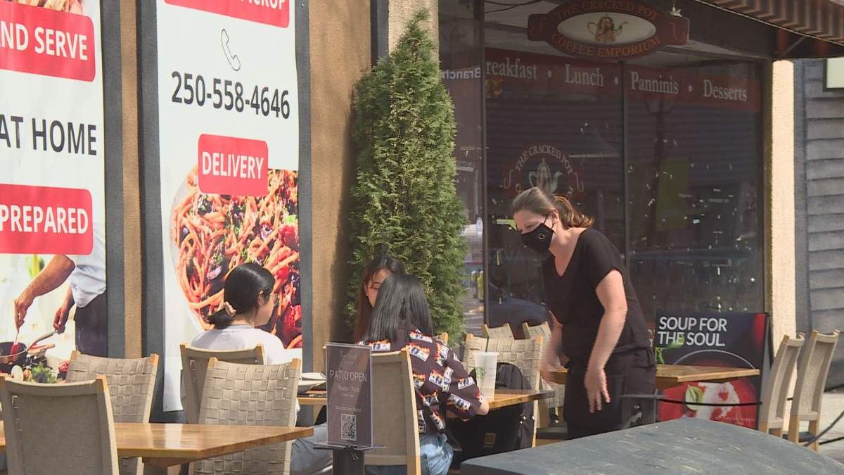 In April 2021, Vernon restaurants are offering sidewalk tables while COVID-19 restrictions prohibit indoor dining. 