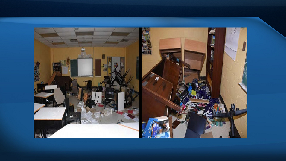 Damaged classroom at Hampton High School.  
