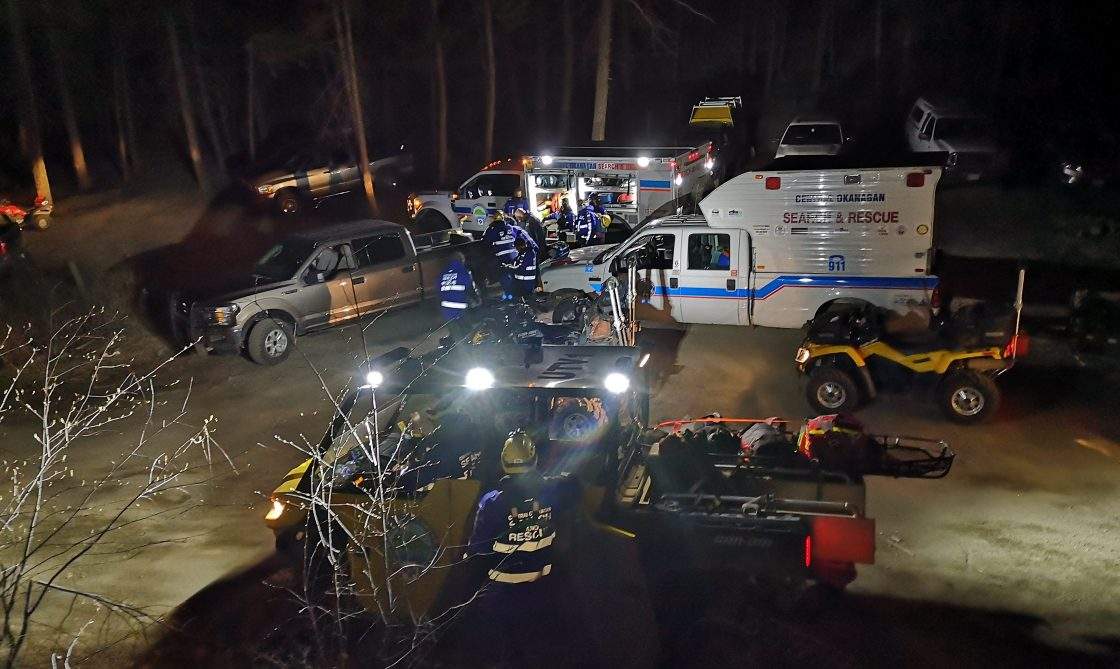 16 rescuers were assembled to help find a man missing in the backcountry near West Kelowna on Sunday. 